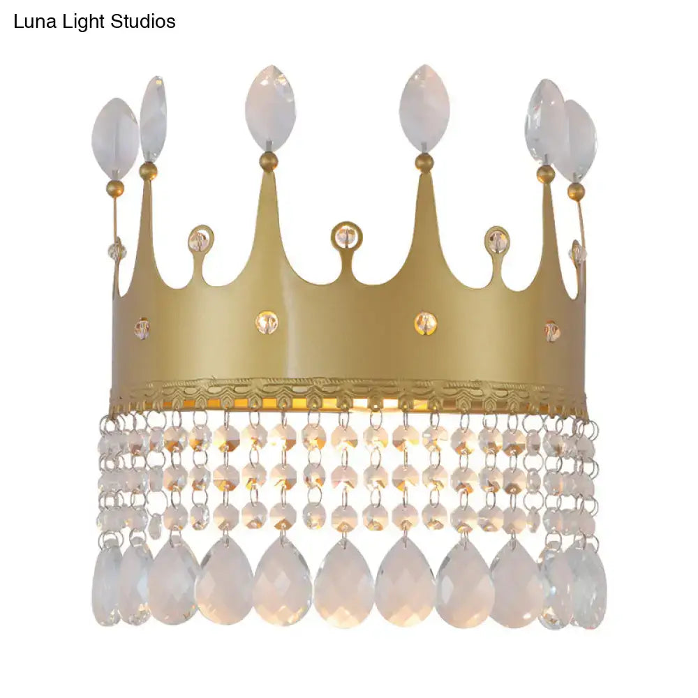 Modern gold crown wall lamp with crystal droplets bedroom led light