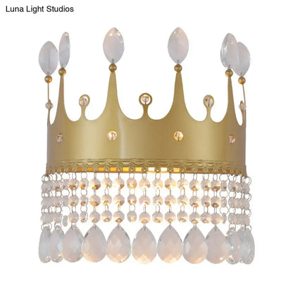 Modern gold crown wall lamp with crystal droplets bedroom led light