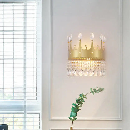 Modern gold crown wall lamp with crystal droplets bedroom led light