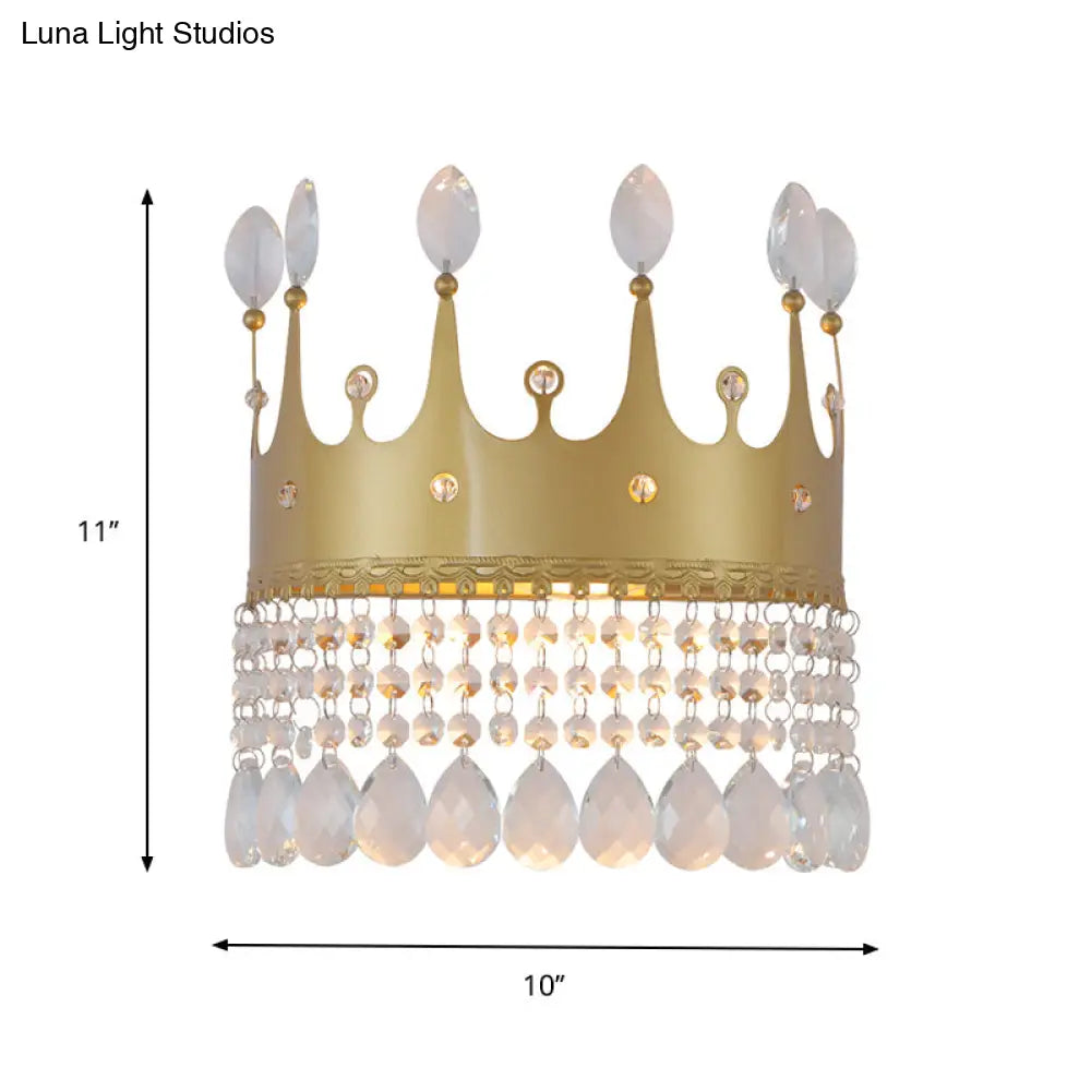 DecorBites™ Modern Gold Crown Wall Sconce with Crystal Droplet - 2 Bulbs Metallic Lamp