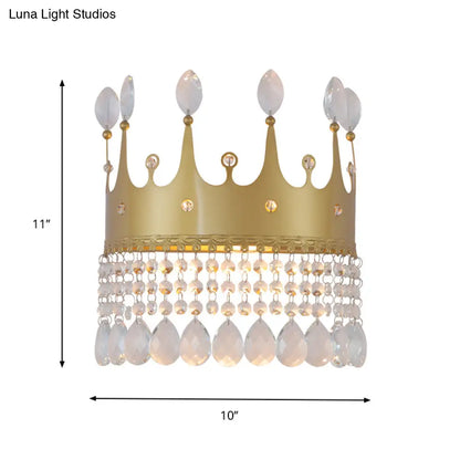DecorBites™ Modern Gold Crown Wall Sconce with Crystal Droplet - 2 Bulbs Metallic Lamp