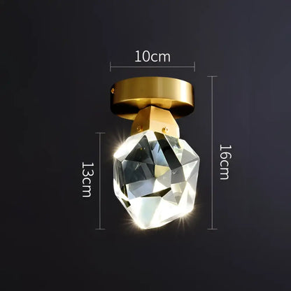Modern gold crystal aisle ceiling light for entryway