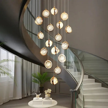 Modern gold crystal ball chandelier staircase hanging light