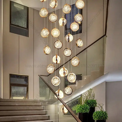 Modern gold crystal ball chandelier staircase hanging light