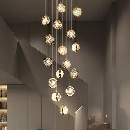 Modern gold crystal ball chandelier staircase hanging light