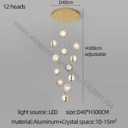 Modern gold crystal ball chandelier staircase hanging light