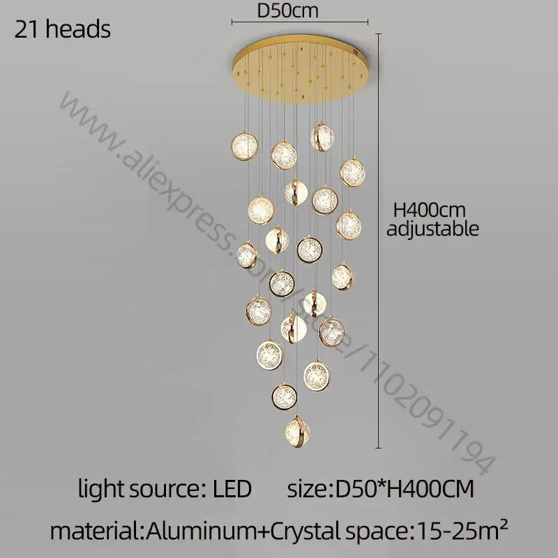 Modern gold crystal ball chandelier staircase hanging light