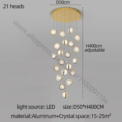 Modern gold crystal ball chandelier staircase hanging light
