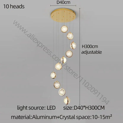 Modern gold crystal ball chandelier staircase hanging light