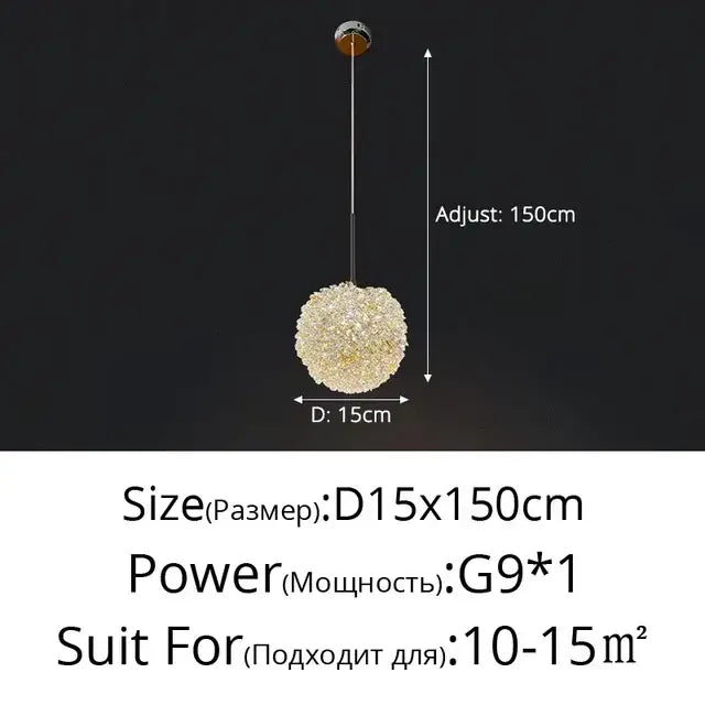 Modern gold crystal ball pendant light bedroom chandelier