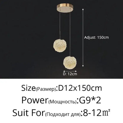 Modern gold crystal ball pendant light bedroom chandelier