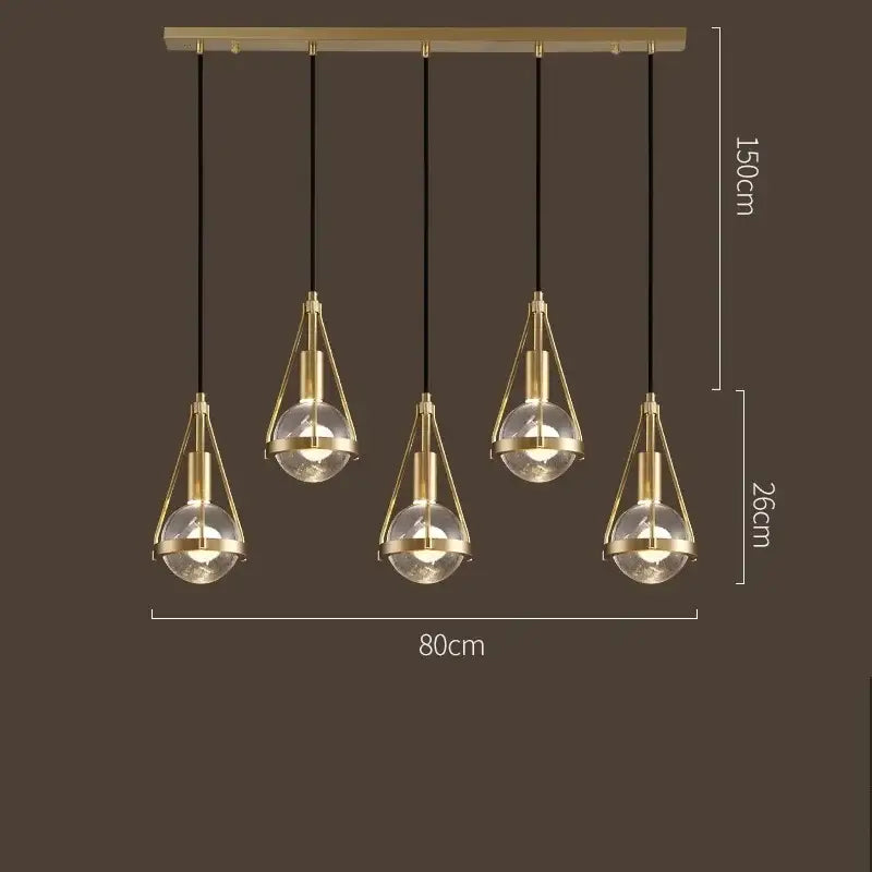 Modern gold crystal ball pendant light for dining room
