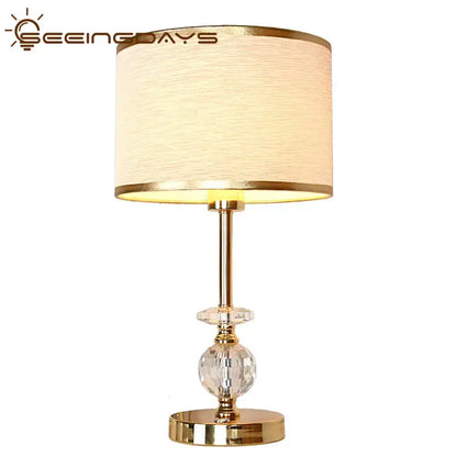 Modern gold crystal ball table lamp bedroom fabric shade