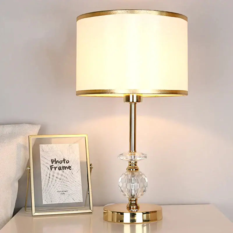 Modern gold crystal ball table lamp bedroom fabric shade
