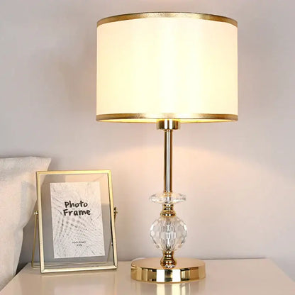 Modern gold crystal ball table lamp bedroom fabric shade
