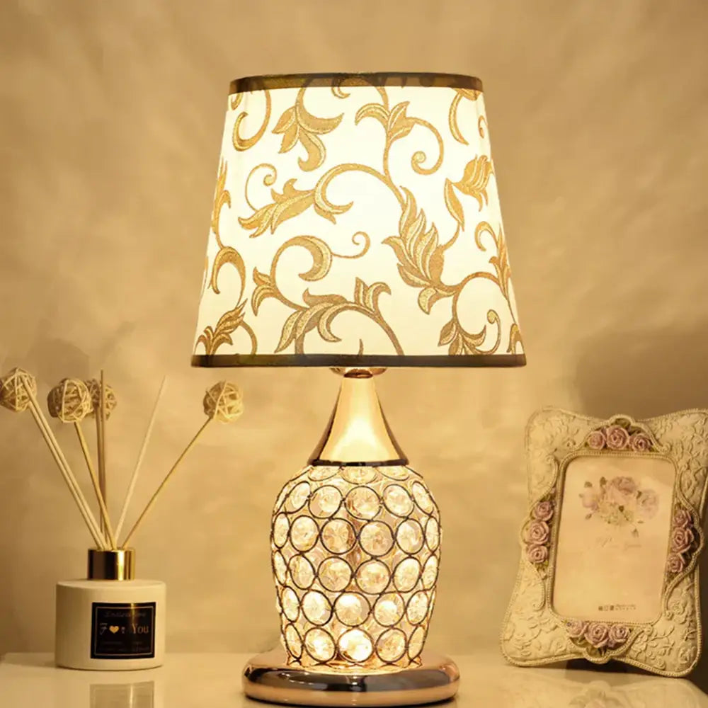 Modern gold crystal bedroom table lamp with lace shade