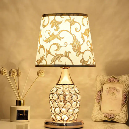 Modern gold crystal bedroom table lamp with lace shade