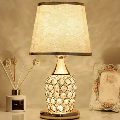 Modern gold crystal bedroom table lamp with lace shade