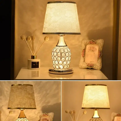 Modern gold crystal bedroom table lamp with lace shade