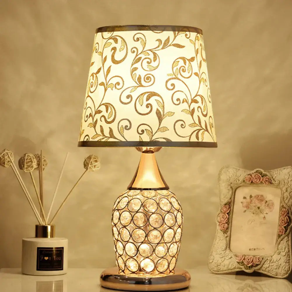 Modern gold crystal bedroom table lamp with lace shade