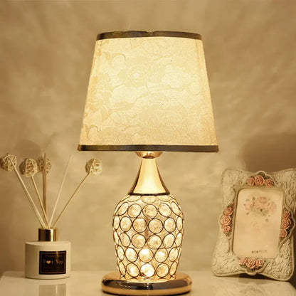 Modern gold crystal bedroom table lamp with lace shade