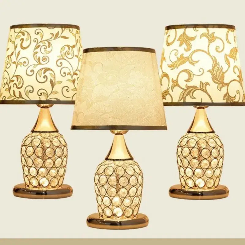 Modern gold crystal bedroom table lamp with lace shade