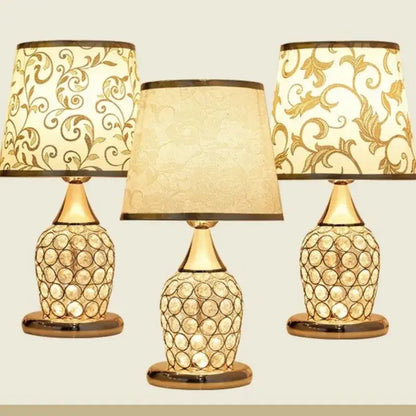 Modern gold crystal bedroom table lamp with lace shade