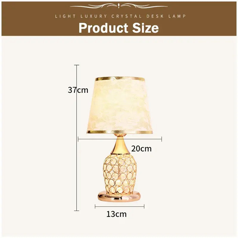 Modern gold crystal bedroom table lamp with lace shade