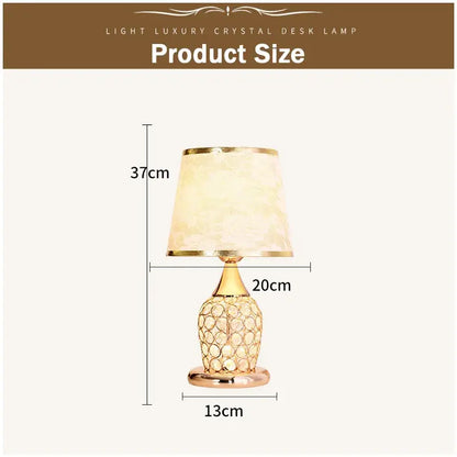 Modern gold crystal bedroom table lamp with lace shade