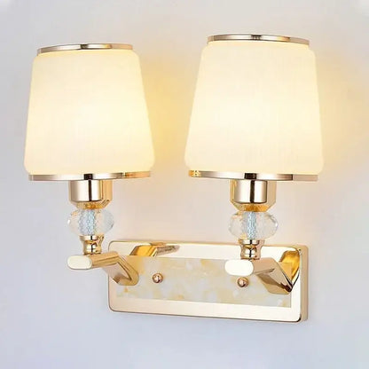 Modern gold crystal bedside wall sconce bedroom light with fabric shades