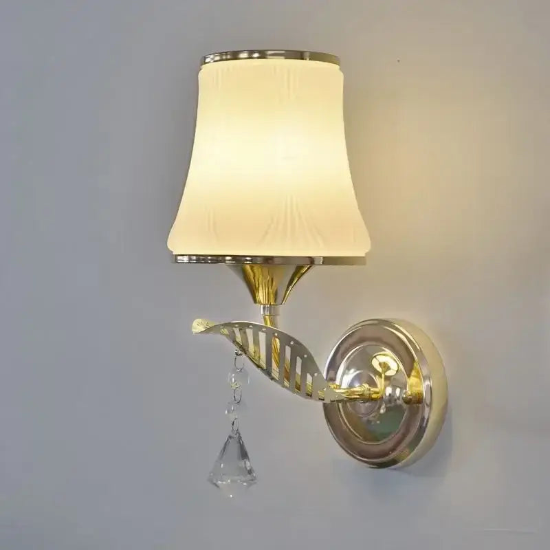 Modern gold crystal bedside wall sconce bedroom light with fabric shades