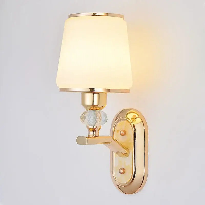 Modern gold crystal bedside wall sconce bedroom light with fabric shades