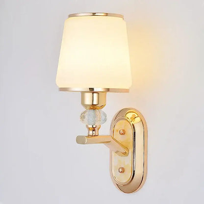 Modern gold crystal bedside wall sconce bedroom light with fabric shades