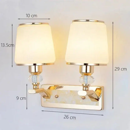 Modern gold crystal bedside wall sconce bedroom light with fabric shades