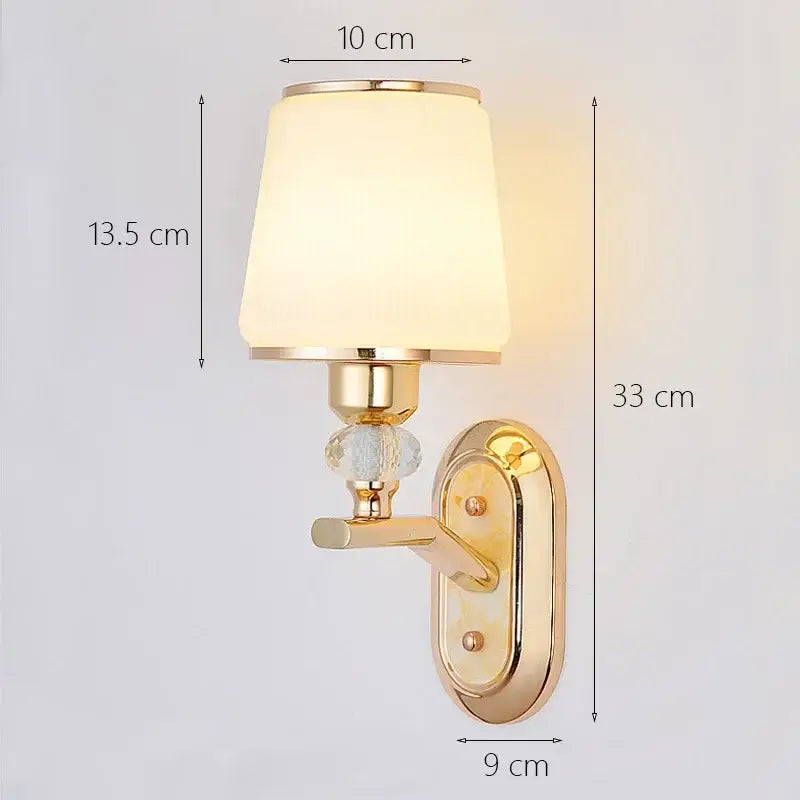 Modern gold crystal bedside wall sconce bedroom light with fabric shades