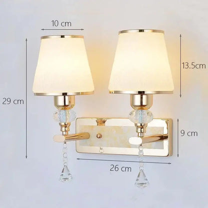 Modern gold crystal bedside wall sconce bedroom light with fabric shades