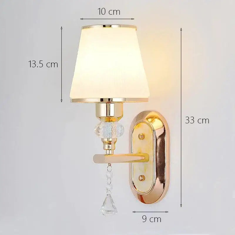 Modern gold crystal bedside wall sconce bedroom light with fabric shades