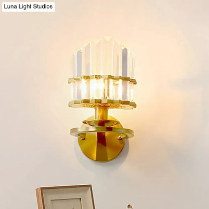 Modern gold crystal block wall lamp living room sconce