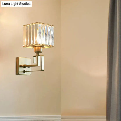Modern gold crystal block wall sconce – bedroom lighting