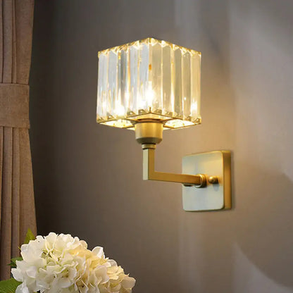 Modern gold crystal block wall sconce – bedroom lighting