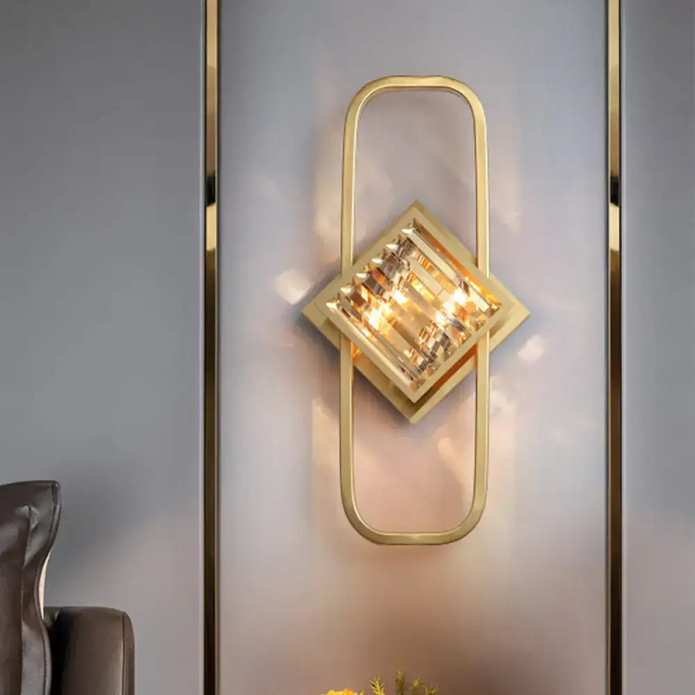 Modern gold crystal blocks wall lamp bedroom rectangular frame 110v-120v