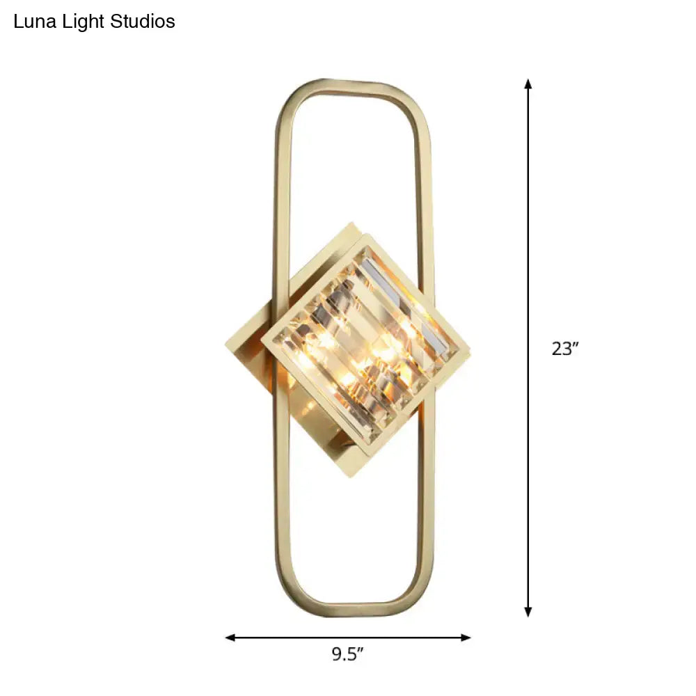 Modern gold crystal blocks wall lamp bedroom rectangular frame 110v-120v