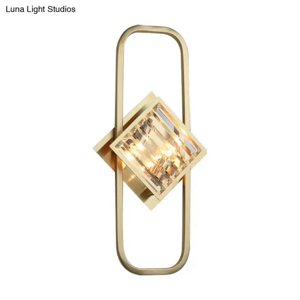 Modern gold crystal blocks wall lamp bedroom rectangular frame 110v-120v