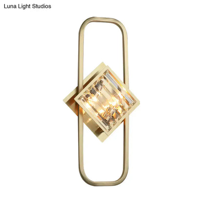 Modern gold crystal blocks wall lamp bedroom rectangular frame 110v-120v
