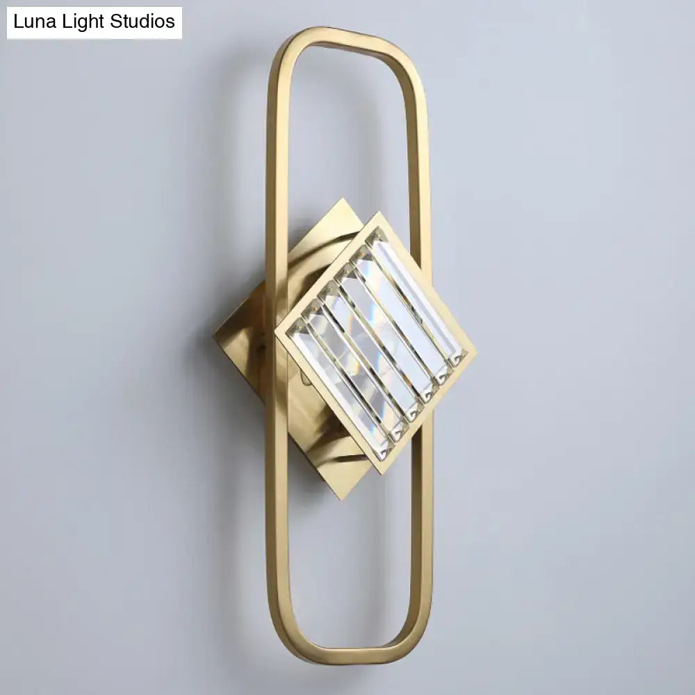 Modern gold crystal blocks wall lamp bedroom rectangular frame 110v-120v