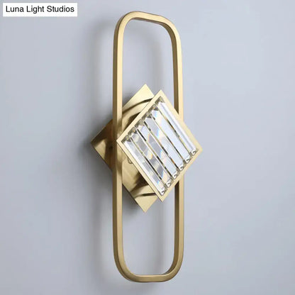 Modern gold crystal blocks wall lamp bedroom rectangular frame 110v-120v