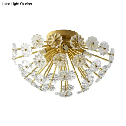 Modern gold crystal bouquet semi flush mount – bedroom ceiling light