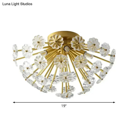 Modern gold crystal bouquet semi flush mount – bedroom ceiling light