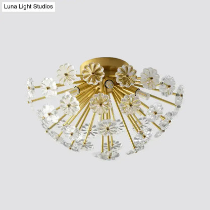 Modern gold crystal bouquet semi flush mount – bedroom ceiling light