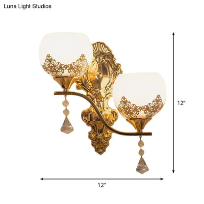 Modern gold crystal bowl wall sconce – living room lace cutout light
